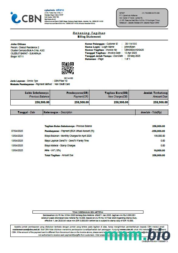 Indonezja Cyberindo Aditama szablon rachunku za media w formatach Word i PDF